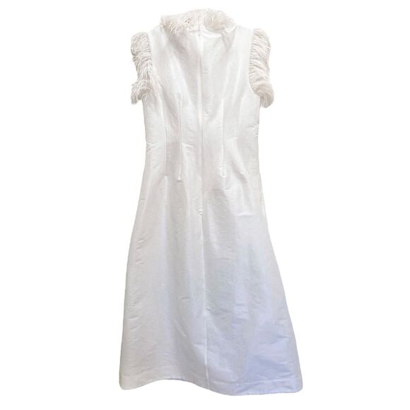NWT Rachel Gilbert Solomon Ostrich Feather Trim Ivory Midi Dress Size 8 - Picture 6 of 10